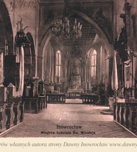 Wnętrze kościoła św. Mikołaja - 1915 rok - Inowrocław. Wnętrze kościoła Św. Mikołaja
Pocztówka wysłana 4 stycznia 1915 roku.
