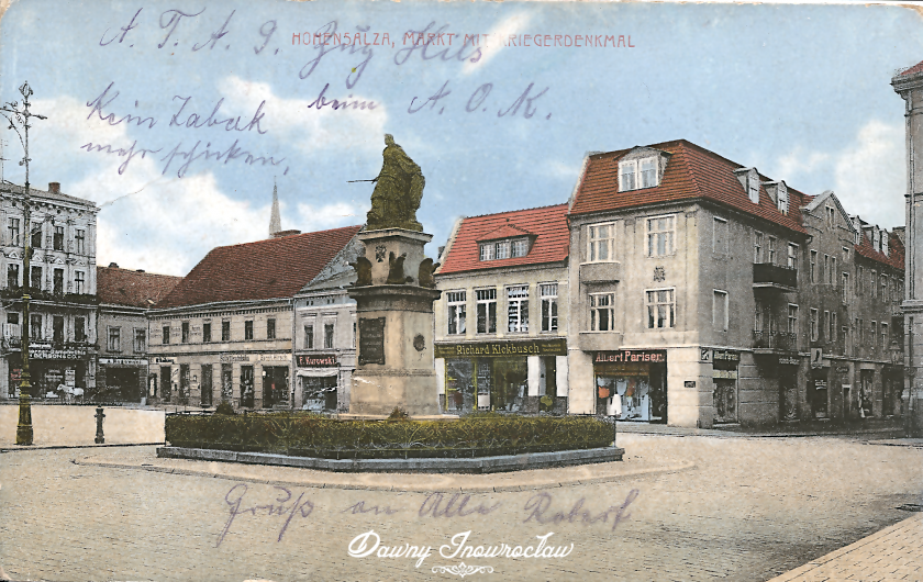 Inowrocławski Rynek i Pomnik Germanii - Inowrocław. Rynek i Pomnik Germanii.
Hohensalza, Markt mit Kriegerdenkmal
J. Themal, Posen.