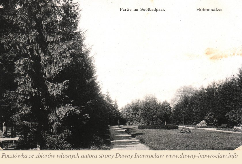 Część parku Solankowego - 1913 rok - Część parku Solankowego. Inowrocław.
Pocztówka wysłana 18 sierpnia 1913 roku.
Partie im Soolbadpark. Hohensalza.
J. Themal, Posen.
