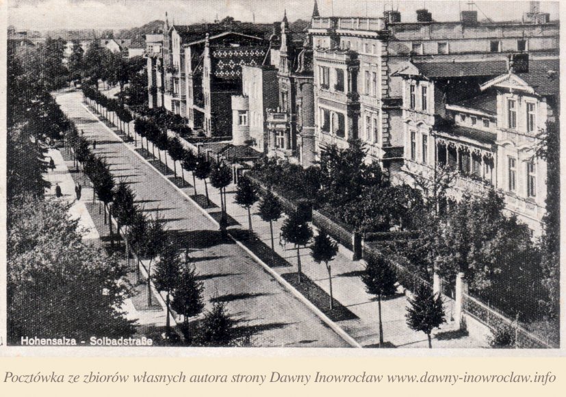 Ulica Solankowa 1940 rok - Inowrocław. Solankowa.
Hohensalza. Solbadstrasse.
Pocztówka wysłana 8 listopada 1940 roku.
Verlag A. Brose, Breslau. Nr. 7001